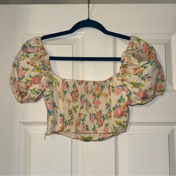 Zara Puff Sleeve Floral Crop Corset Top - Picture 3 of 3